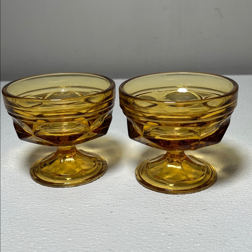 Vintage Amber Carnival Glass Short Pedestal Dessert Cups